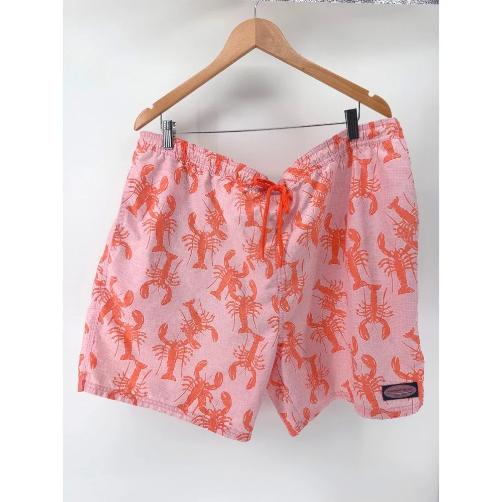 Vineyard Vines Swim Trunks Mens XXL‎ Pink Lobster Print Coastal Preppy Shorts